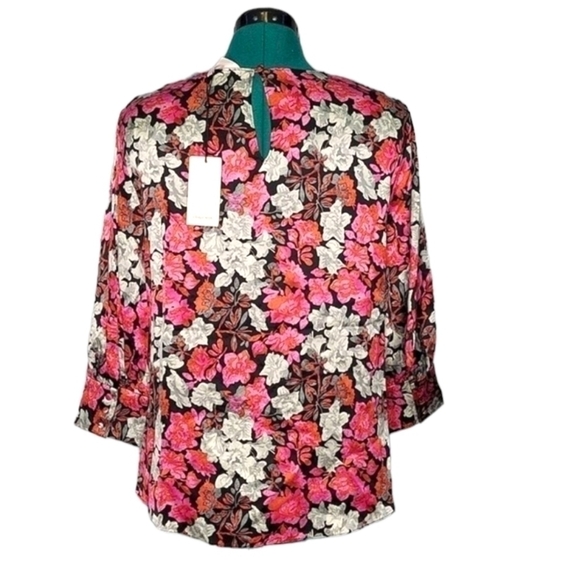 *nwt Cinq a Sept jenny Multi Floral Print Silk tie front blouse Sz Small - Picture 4 of 8